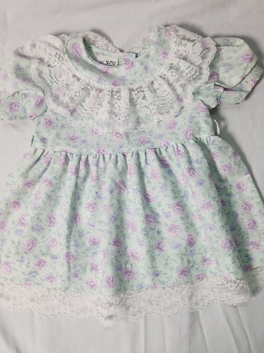 Sears Girls 2T Floral Dress Lace Bib Collar Perma-Prest Cottagecore Prairie 80s